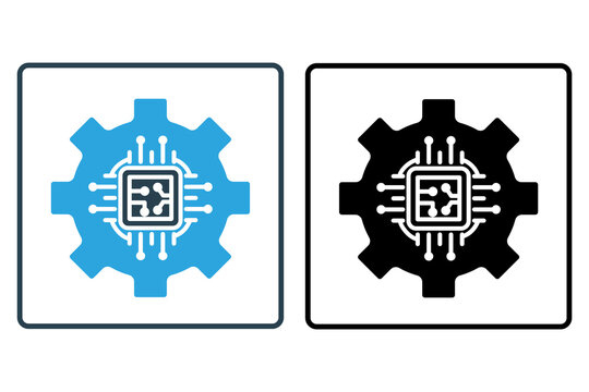 Predictive maintenance icon. gear and cpu. predictive maintenance strategies. icon related to industry, technology. solid icon style. simple vector design editable