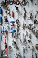 Karaköy hardware market. Hardware shop. Many small springs of various sizes lie in a pile on a...