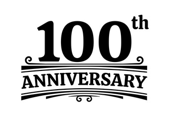 100 years anniversary logo, icon or badge. 100th birthday, jubilee celebration, wedding, invitation card design element. Vector illustration.