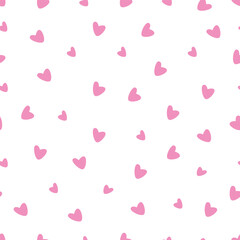 Seamless pattern with little cute hearts in light pink, seamless print with hearts for backgrounds. Vector illustration