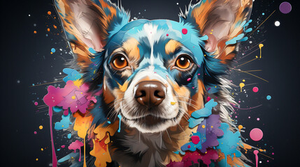 painting of a chihuahua dog face with colorful paint splatters