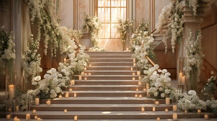 Fototapeta na wymiar Wedding decor with flowers and candles in the interior of the room