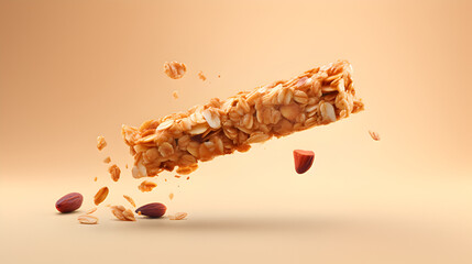 Granola bar. Granola bar isolated on minimalist background. copyspace.