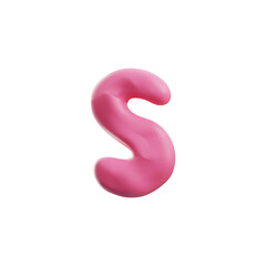 Cute pink letter S plasticine art, realistic 3D vector icon on white