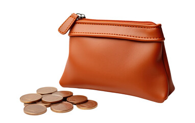 Brown Color Beautiful Coin Purse Isolated on Transparent Background PNG.