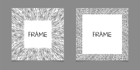 Set of hand drawn sketched lines square frames isolated on white background.