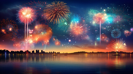 Fototapeta na wymiar Brightly Colorful Fireworks