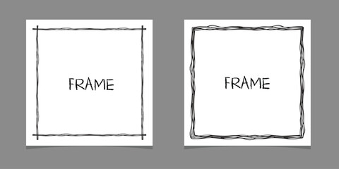 Set of hand drawn sketched lines square frames isolated on white background.
