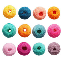 Yarn Balls of Different Colors Isolated on Transparent or White Background, PNG