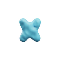Cute blue letter X plasticine art, realistic 3D vector icon on white