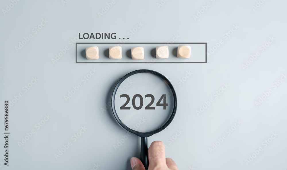 Aufkleber Loading progress from 2023 to 2024 to countdown merry christmas and happy new year, Planning and challenge strategy in new year 2024 Concept.