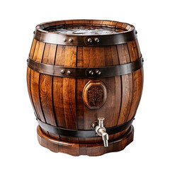 Obraz premium Wooden Beer Barrel with Faucet Isolated on Transparent or White Background, PNG