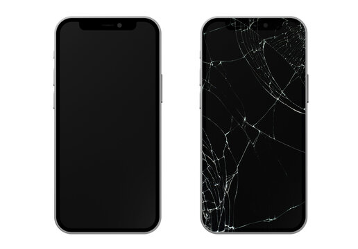 broken screen glass of mobile phone compared 