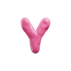 Plasticine pink capital letter Y of English alphabet, vector 3D font symbol from dough, clay texture education sculpting