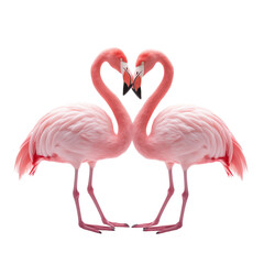 Love couple pink flamingos forming heart shape with their neck