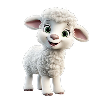 Sheep Cartoon in 3D Style Isolated on Transparent or White Background, PNG