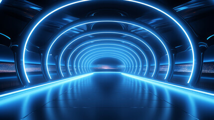 Empty blue futuristic tunnel. Technology Design. - obrazy, fototapety, plakaty