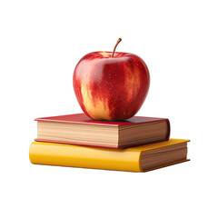 Books with Apple on Top Isolated on Transparent or White Background, PNG