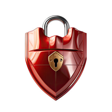 Shield with Padlock in 3D Style Isolated on Transparent or White Background, PNG