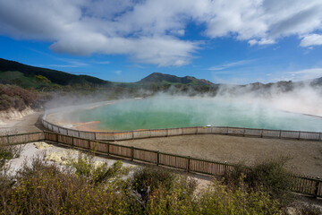 The photo shows edge of the Champagne pool at Waiotapu, New Zealand.