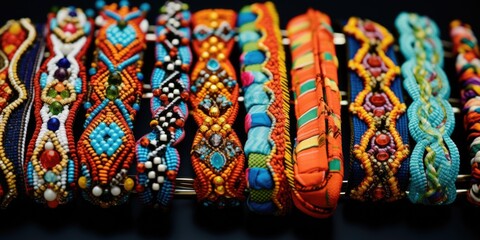A close up of a bunch of colorful bracelets