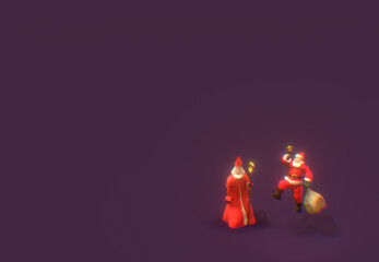 Santa Claus and Sinterklaas together on a red background, holidays, December, children's party, sweets, presents, chocolate, 3d render illustration