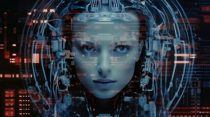 Generative AI image of a schematic data, in the style of retro-futuristic cyberpunk