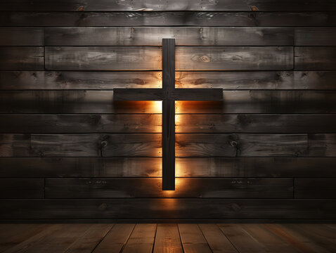 Black history month wooden cross jesus background, dark wood texture poster design. Generative Ai