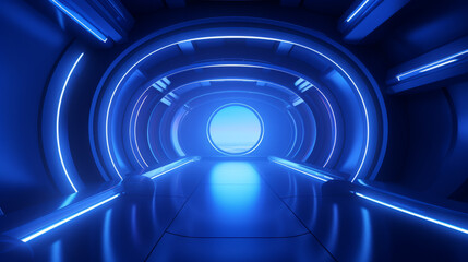 Fototapeta premium Empty blue tunnel. Technology futuristic background.