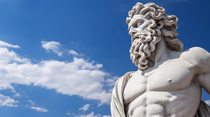 Majestic Greek God Statue: Classical Sculpture of Zeus with Sky Backdrop