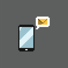  this is phone notification icon in pixel art with simple color and black background ,this item good for presentations,stickers, icons, t shirt design,game asset,logo and your project.