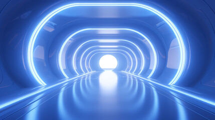 Empty blue futuristic tunnel. Technology Design.