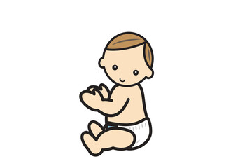 オムツ姿でお座りをする赤ちゃん