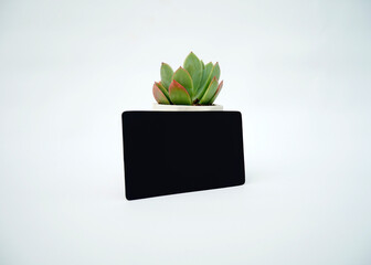 Black business card on white background