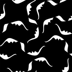 Monochrome Silhouette of a kissing couple - black and white seamless pattern. Tender and sentimental couple of lovers before a sensual kiss during intimacy. - obrazy, fototapety, plakaty