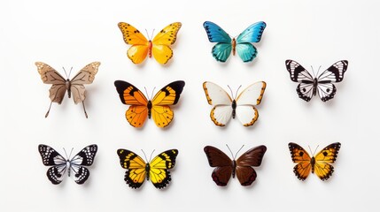 collection of different butterflies isolated on white