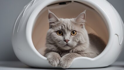 Scottish Beautiful cute cat in minimal house. cat eyes. grey cat