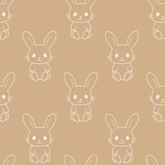 Little bunny seamless pattern. Cute rabbit sitting.