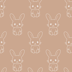 Little bunny seamless pattern. Cute rabbit sitting.