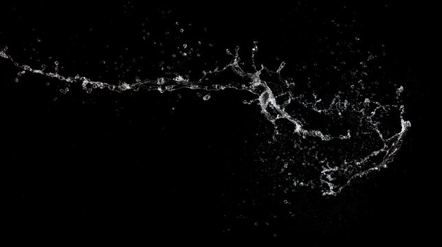 Shape form throw of Water splashes into drop water attack fluttering in air and stop motion freeze shot. Splash Water for explosion texture graphic resource elements, black background isolated