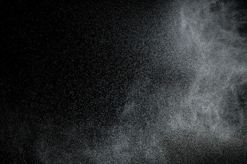 Million of Star Dust, Photo image of falling down shower rain snow, heavy snows storm flying. Freeze shot on black background isolated overlay. Spray water fog smoke as star particle on wind