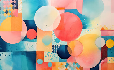 Fototapeta na wymiar Dynamic Fusion: Abstract Watercolor and Geometric Elegance for Social Media Impact