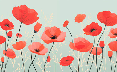 Red Poppies in Pastel Harmony: A Floral Elegance



