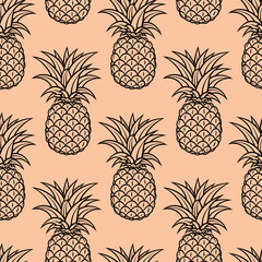 Pineapple tropical background. Healthy fruit, vegetarian seamless pattern