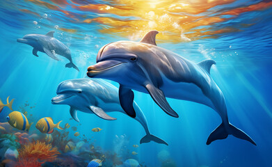 Harmony in Azure: A Mesmerizing Underwater Ballet of Dolphins