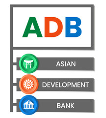 ADB - Asian Development Bank acronym. business concept background. vector illustration concept with keywords and icons. lettering illustration with icons for web banner, flyer, landing page