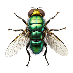 Common Green Bottle Fly - Top View Isolated on Transparent or White Background, PNG