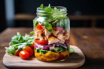 Portable Health: Chicken and Vegetable Salad Jar for On-the-Go Lunch