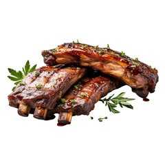 Grilled Ribs Isolated on Transparent or White Background, PNG