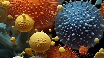 Microbes and bacterias. Microscopic life. World of bacteria, microorganisms and pathogens